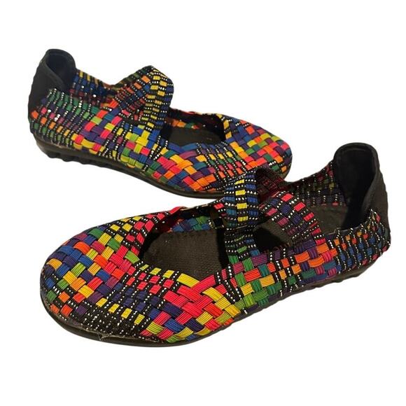 Bernie Mev. Size 37 Rainbow Pride Basket Weave Mary Jane Shoes Multicolored - Picture 2 of 7